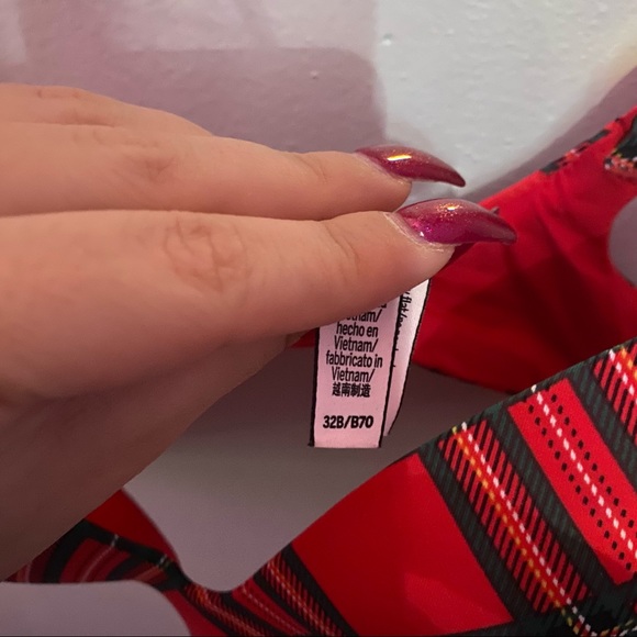 Victoria’s Secret Red Plaid Gold Studded Bra - Picture 2 of 3